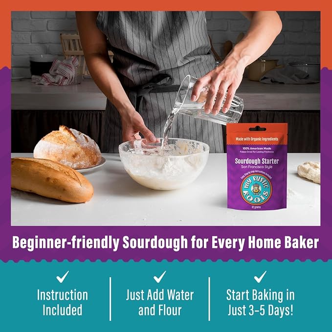 MY RUSTIC ROOTS San Francisco Sourdough Starter Culture – All Natural & Organic Sourdough Bread Starter - Beginner Friendly - Perfect for Baking Delicious Homemade Artisan Bread, Pizza & More - 12g
