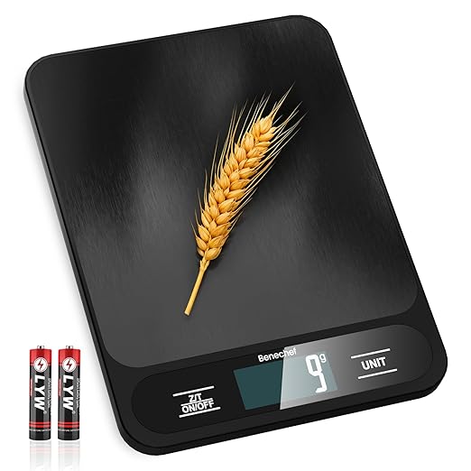 Food Scale, 22lb Ultra-Thin Digital Kitchen Scale, 1g/0.05oz Accuracy Ideal for Baking, Cooking, and Weight Loss Features 6 Measurement Units and LCD Display,Black,Easy to Clean, Batteries Included