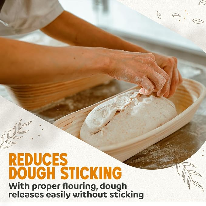 Vollum Banneton Bread Proofing Basket & Liner – Handmade Rustic Sourdough Bread Baking Supplies, Baguette Brotform, Sour Dough Tools, Gifts for Bakers - Rectangular - 13.5 x 3.5 x 2.5"H
