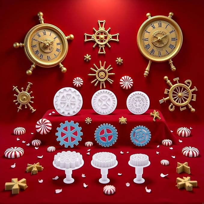 3Pcs Gear Cookie Cutters, Steampunk Cogs Plunger Mold, 3D Gear Cookie Stamp Mold, Clock Wheel Biscuits Fondant Molds for Cake Cookie food Decoration Cookie Cutters Baking Tools