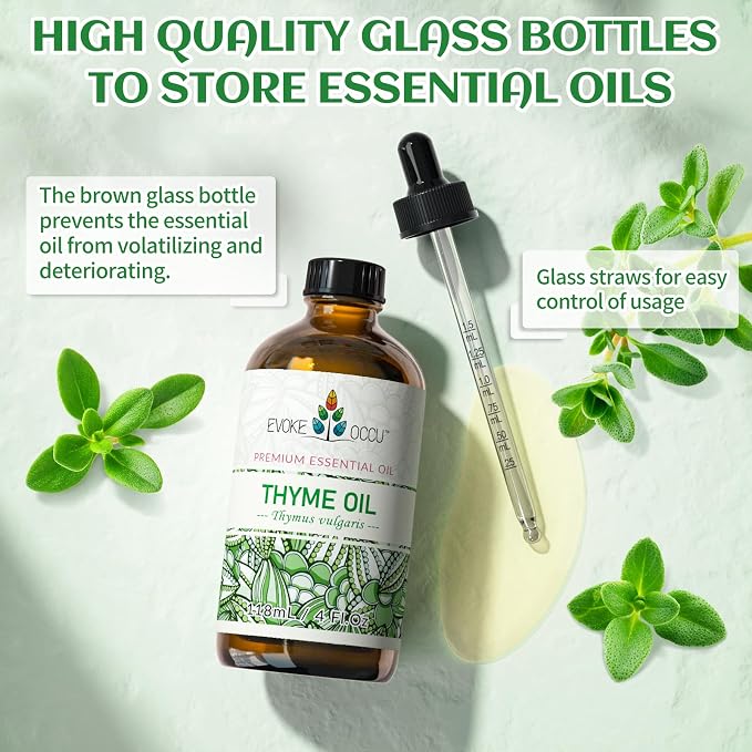 EVOKE OCCU Thyme Essential Oil for Diffuser, Massage, Candle and Soap Making - 4 FL Oz