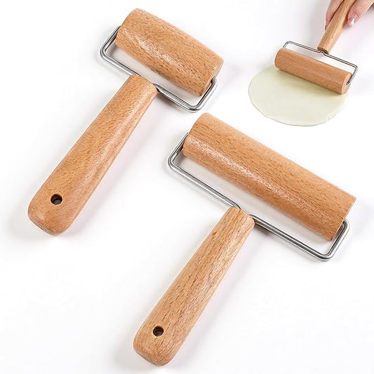 2 Pcs Small Rolling Pin with Handle, Wood Rolling Pins, Non-Stick Pizza Roller for Tortilla Cookie Dumpling Home Kitchen Baking Cooking