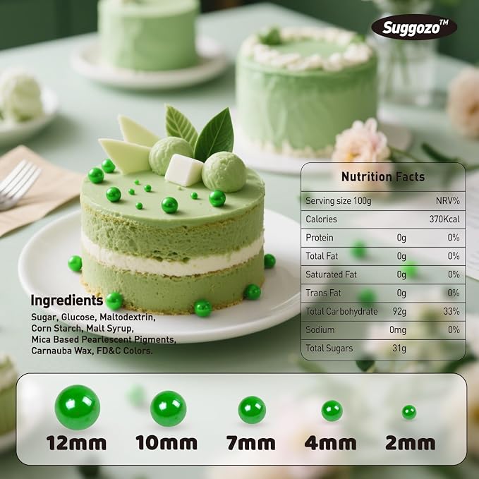 Deep Green Sugar Pearl Sprinkles, Edible Sugar Pearls for Cake Decorating, Baking Cake Decorations, Cupcake Toppers, 180g/6.35oz, Mix Size, Easter Party Holiday Supplies