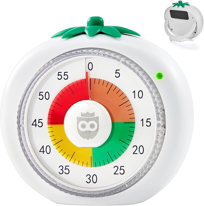 Magnetic Visual Timer, 60-Minute Countdown for Kitchen Classroom Homework | 4-Color Zone Dial with Cute Design, Kids Timer with Pomodoro Mode Time Management Tool for ADHD, Cooking & Baking