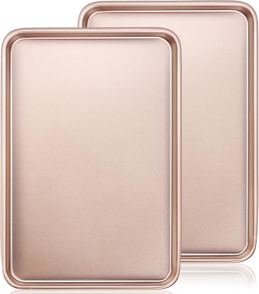 Wildone 2 Pack Half Sheet Baking Pans, Nonstick Baking Sheet for Oven, Thicker Carbon Steel Cookie Sheet 17.5x12 Inch, Heavy Duty & Easy Clean, Rose Gold