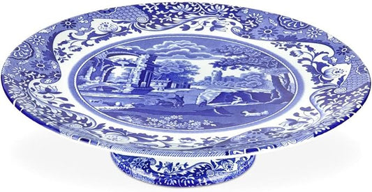 Spode Blue Italian Collection Cake Stand | 10.5 Inch Footed Cake Stand for Parties, Cupcakes, and Dessert Display | Made of Fine Porcelain | Dishwasher Safe