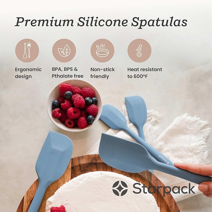 Starpack 'Scrape & Stir' Silicone Spatula Set (2 Pcs) - Heat Resistant Spatulas Set 600°F - Food Grade Kitchen Spatulas - LFGB Grade Nonstick Baking and Cooking Rubber Spatula Set
