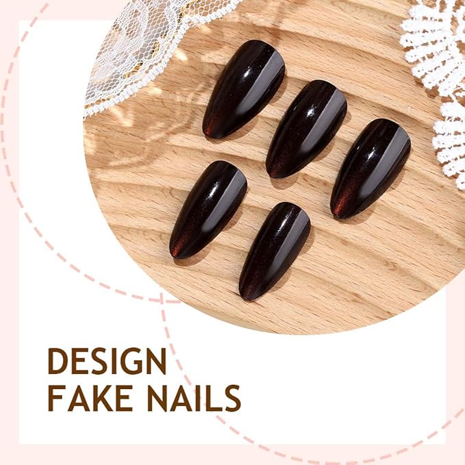 24Pcs French Press on Nails Short Almond ZWENJIE Cat Eye Fake Nails Press ons Nail Tips Stick on Nails Full Cover Acrylic Nails Kit False Nails with Pink Design Nail Art for Women Glitter Manicure