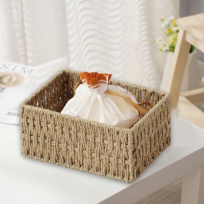 Wicker Storage Basket, Wicker Baskets for Storage for Fruit Vegetables Food Serving, Rattan Basket for Bathroom Living Room Pantry, Woven Baskets for Home Organization and Decoration,Small