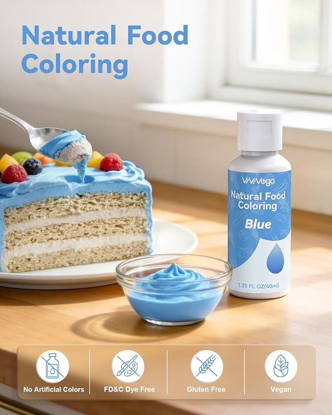 Dye-Free Food Coloring, Natural Food Coloring Gel No Artificial Dyes, Non-Toxic, Natural Food Dye for Icing, Frosting, Cake Decorating, 40 Milliliters - Blue