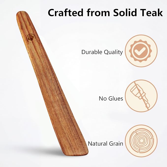 2 Pack Teak Wooden Flat Spatulas – Dough Whisk & Sourdough Scraper, Heat-Resistant Utensils for Flipping, Stirring, and Turning on Cast Iron & Non-Stick Pans