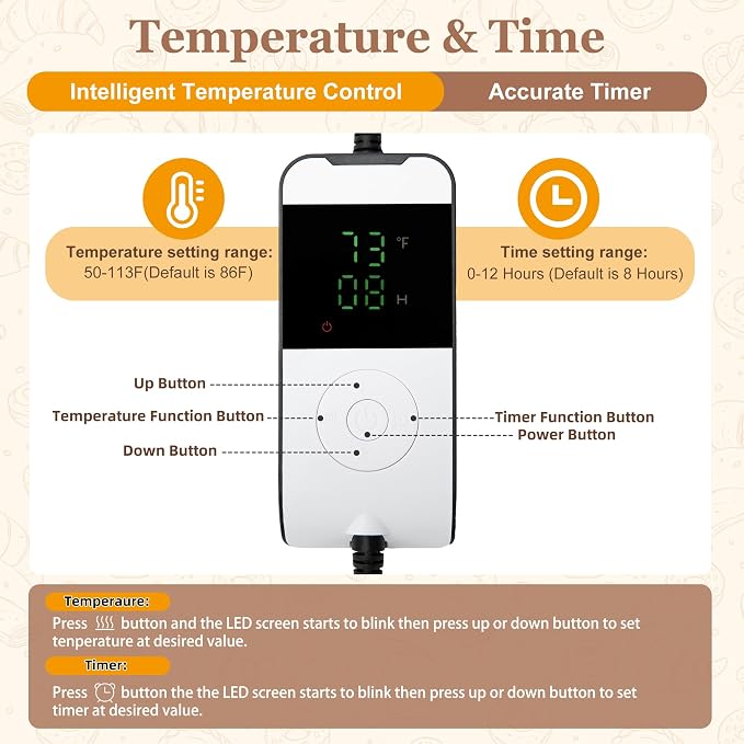 Bunmery Bread Proofing Mat, Sourdough Warming Mat, Sourdough Starter Warmer with Thermostat Temperature Control, Dough Proofer Heating mats for Home Kitchen Baking Food(10.6" x 21.6")