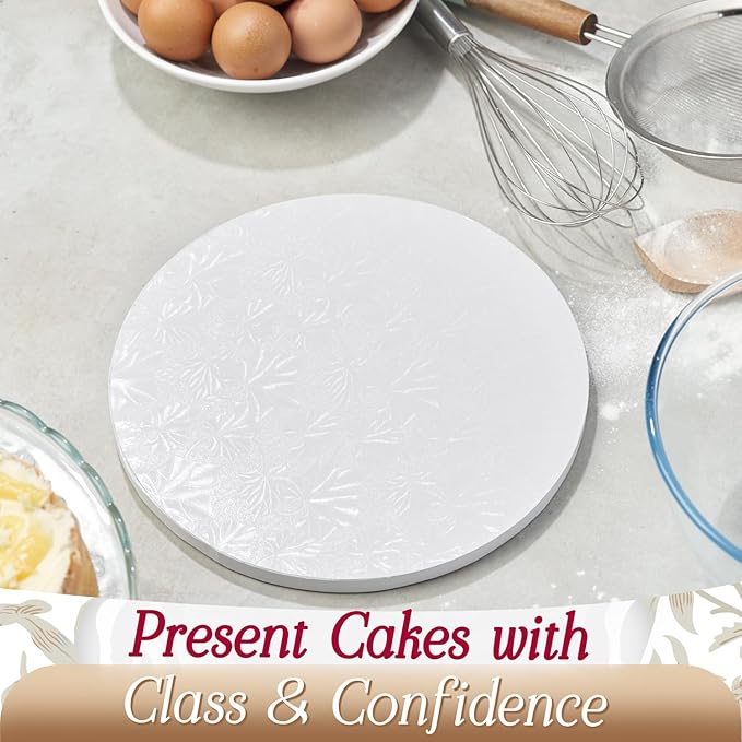 Cakebon Round Cake Boards - Sturdy 1/2 Inch Thick Cake Drums - 14 Inch Professional Base Para Pastel Smooth Straight Edges White 3-Pack