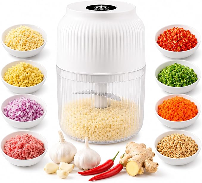 Household Electric Garlic Crusher, 6-Blade Cyclone Mini Chopper (1 White) | 350ml Capacity; For Garlic, Onion, Ginger, Chili; Cordless 6 Stainless Steel Blades; Ideal For Home Cooks