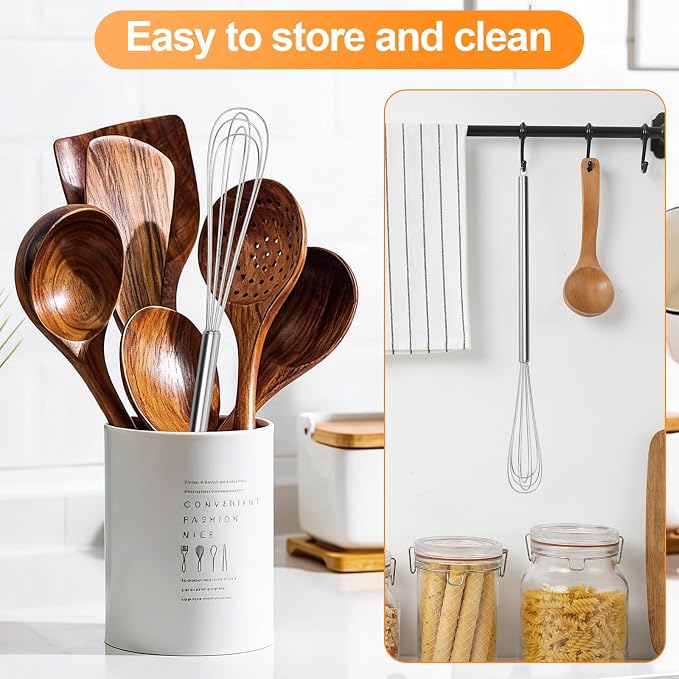 2 Pcs 11-Inch Mini Whisk, Stainless Steel Small Whisk with Long Handle, Kitchen Stirrer for Coffee, Eggs, Sauces and Baking, Durable Tiny Whisks Tool for Home & Kitchen Use
