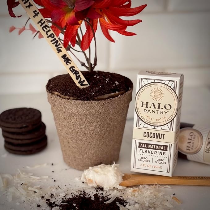 Natural COCONUT Flavoring Extract by HALO PANTRY (2oz bottle) | Water-Soluble, Dye-Free/Colorless, Gluten-Free, Dairy Free, Zero Sugars, NO Sweeteners, NO Calories | Perfect for customizing ANY baking, candy, dessert or drink recipes