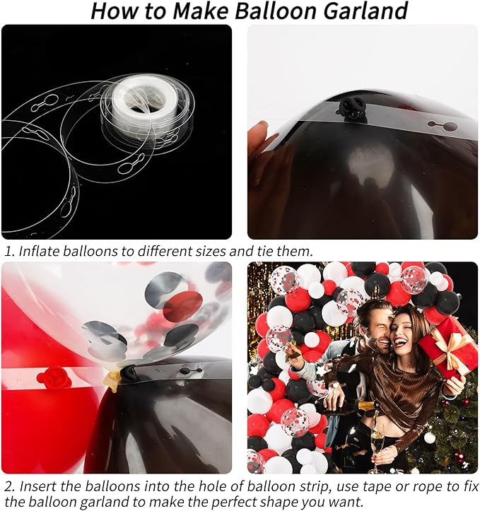 RUBFAC 129pcs Red Black White Balloons Garland Arch Kit, Red and Black White Balloons Arch for Shower Birthday 2025 Graduation Class Decorations Racing Car Poker Card Anniversary Supplies