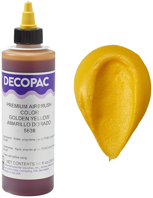 DecoPac Golden Yellow Food Coloring, 8 Fl Oz Airbrush Food Color, Edible Airbrush For Cake Decorating, Cookie Airbrush Coloring, Food Airbrush Kit Add-on, Airbrushes For Cake Decorating 8Fl Oz