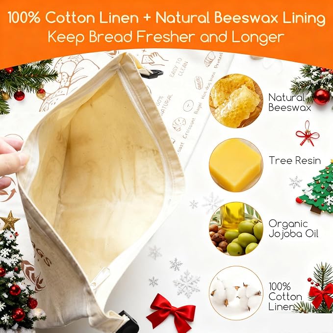 Beeswax Bread Bags for Sourdough & Homemade Bread - Reusable Natural Cotton Bees Wax Bags to Keep Bread Fresh, Refrigerable & Portable - XL 17x13 Inch Upgraded Large - Capacity Design（2 Pack ）