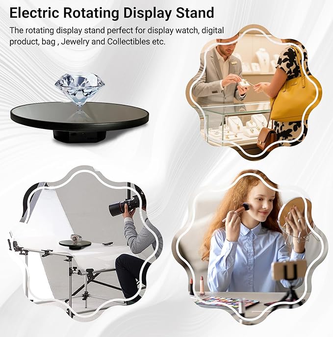 JAYEGT Motorized Rotating Display Stand, 10inch /11Lbs Load ,Mirror Cover ，360 Degree Electric Rotating Turntable ,Cup Display Turner Stand,Photography Products, Jewelry ,Tumbler -Black