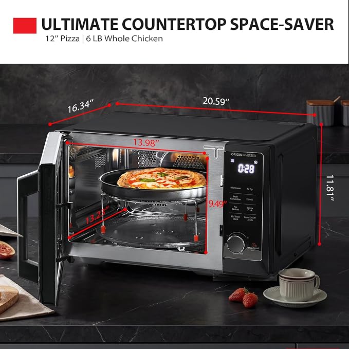 TOSHIBA OptiChef Classic All-in-One Countertop Microwave Air Fryer Combo for Small Kitchens 1.0 Cu.Ft 1000W–Origin Inverter Tech & Humidity Sensor, Convection & Broil Combi, Black Stainless Steel