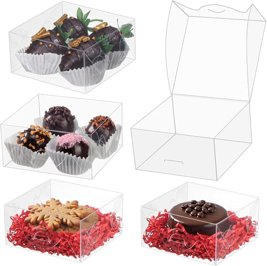 40pcs 4x4x2 Inch Clear Bakery Gift Boxes - For Pastry, Cookies, Chocolate & Wedding Party Favors