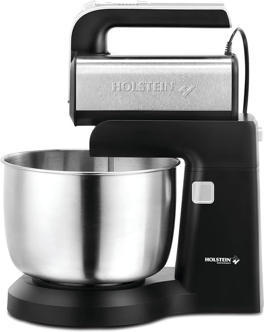 Holstein Housewares 5-Speed Hand and Stand Mixer, 250W Power with LED Light, Black and Stainless Steel – Versatile Mixer for Baking, Whipping, and More