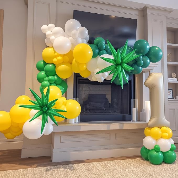 Green Yellow White Balloon Arch Garland Kit, Golf Hole In One Birthday Decorations with Foil Star Balloons for Golf First Birthday Lets Par-tee Sports Themed Party Retirement Decorations Supplies