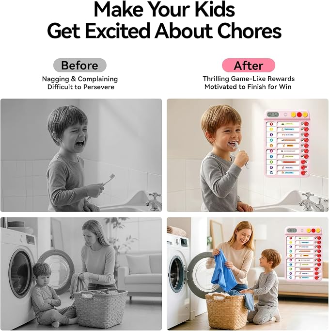 Magnetic Chore Chart for Kids with Time Timer, 99-Min Countdown/Up Visual Timer, Dry-Erase Reward Chart with Sliders, to Do List & Routine Checklist, Visual Schedule, Autism/ADHD Tools (Pink)