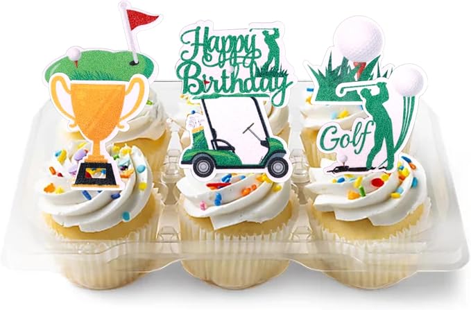 56 PCS Edible Golf Cupcake Toppers Wafer Paper Trophy Lawn Golf Shoes Bag Ball Carts Cupcake Picks Edible Golf Cake Decorations for Golf Sports Player Theme Baby Shower Kids Birthday Party Supplies