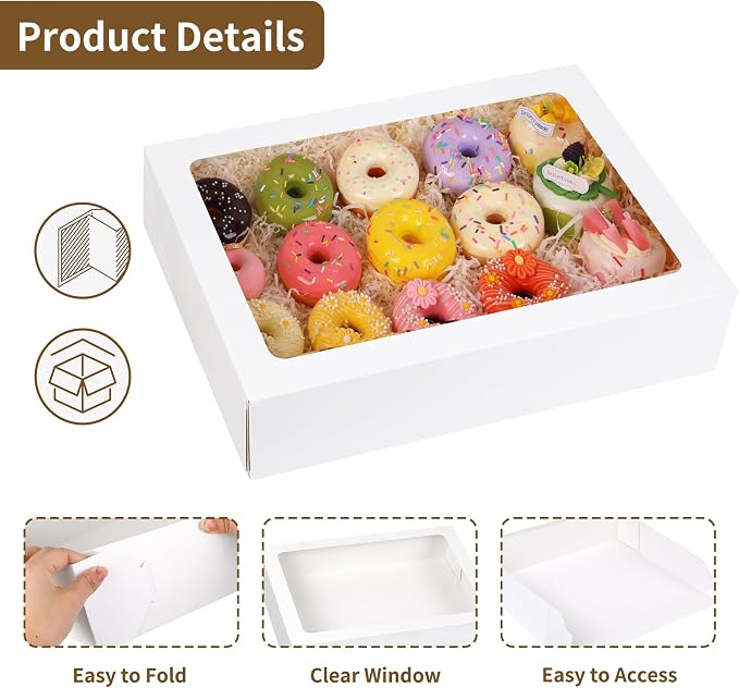 Moretoes 6 Pack 19x14x4 Inch Large Half Sheet Cake Boxes with Thick Cake Boards, White Rectangle Bakery Boxes with Window for Cake Pastry Baking, Cupcake, Muffins, Pie