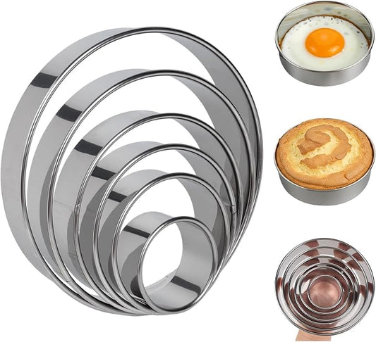 6Pcs Round Cookie Cutters Set (2, 3, 3.5, 4, 5, 6 Inch), Stainless Steel Biscuit Molds in Graduated Sizes, 1.2" Deep Circle Ring Cutters for Baking, Pastry, Donuts, Scones, Fondant, Sandwiches, Cake