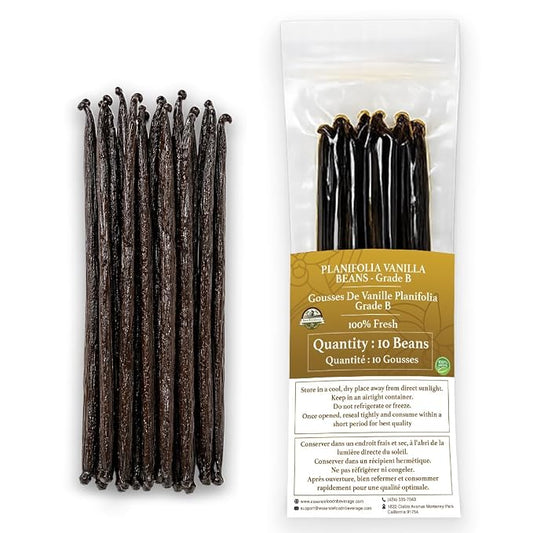 10 Vanilla Beans Grade B for Making Vanilla Extract, Vanilla Beans for Extract Grade 4-5 inches, Perfect for Homemade, baking and cooking. (10 BEANS) (10 Vanilla)