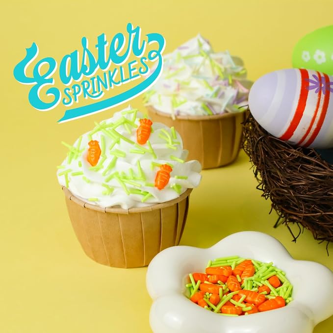 Green Jimmies & Carrot Sprinkles for Cake Decorations, 3.52oz Easter Sprinkles Edible for Cupcakes Topper for Cupcakes Topper Baking Cookies Easter Spring Party Supplies