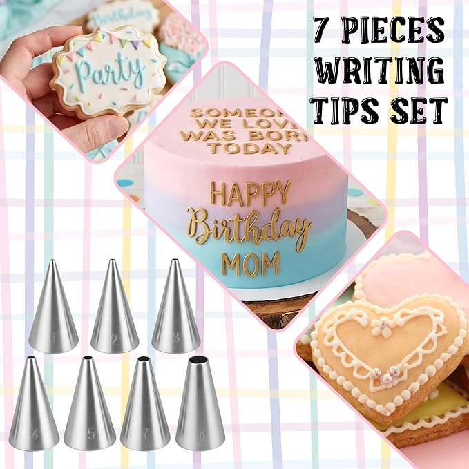 7 Pcs Round Hole Piping Tips Set, Stainless Steel Round Cupcake Frosting Nozzles for Cake Decorating Professional Russian Pastry Icing Dispensers Supplies for Cake Cookies Pastry Fondant Cream