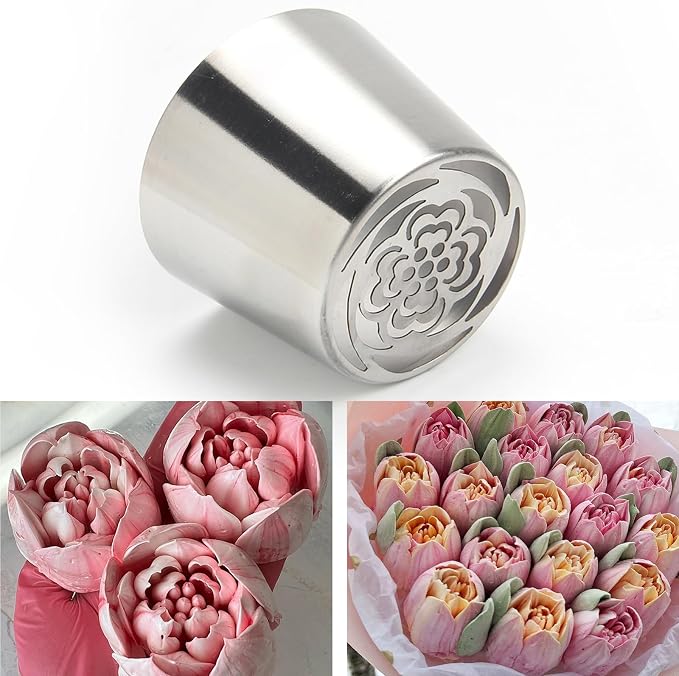 3pack Russian Piping Flower Nozzles Extra Large, Stainless Steel Rose Floral Piping Nozzles for Cake Decorating Icing, Cream Flower Bouquet DIY Cookies, Desserts Baking Tools (XXL,A）