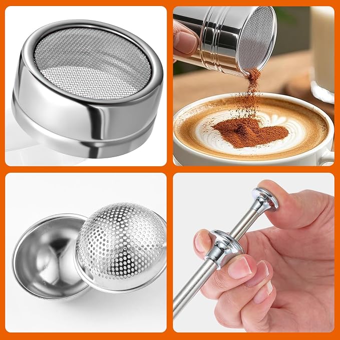 4 Pack Powdered Sugar Shaker Duster, Stainless Steel Cinnamon Sugar Shaker & Flour Duster Set, Spring Flour Sifter for Sugar Flour and Spices