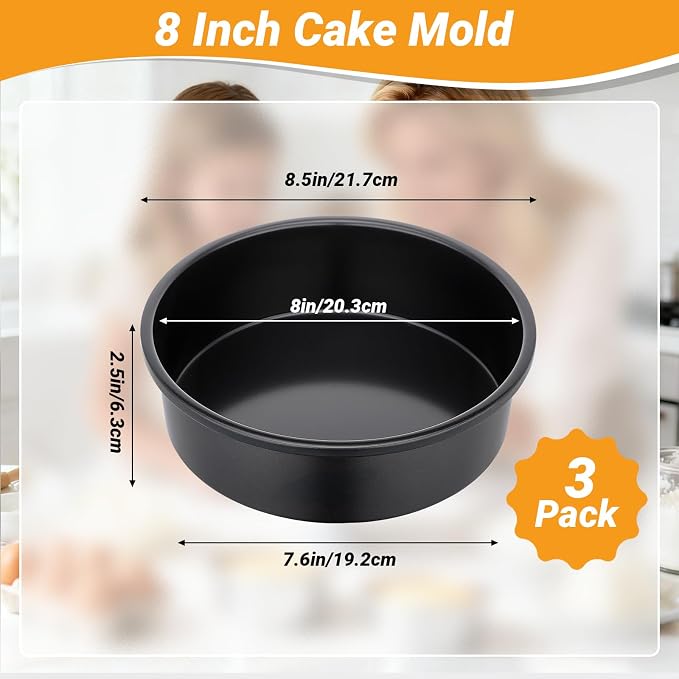 Beasea 8 Inch Cake Pan Set of 3, Nonstick Carbon Steel Round Cheesecake Pans, Heavy Duty Cake Mold Tin for Home DIY Dessert Baking