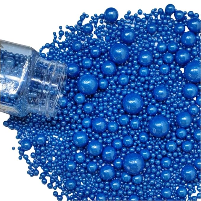 Edible Blue Pearl Sugar Sprinkles Royal Blue Candy Mixing Size Baking Edible Cake Decorations Cupcake Toppers Cookie Decorating Celebrations Wedding Valentines Easter Halloween Christmas Supplies 120g/ 4.23oz