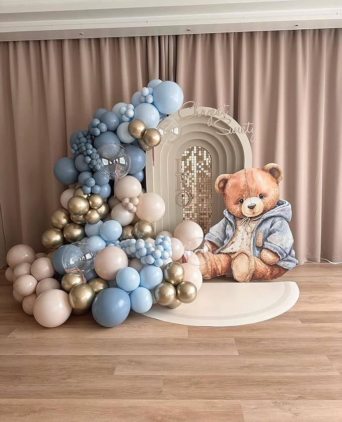 140Pcs Dusty Baby Blue Balloon Arch Garland Kit,Slate Fog Baby Blue 5/10/12/18 Inch Balloons for Men Boy Baby Shower Bridal Shower Birthday Party Decorations