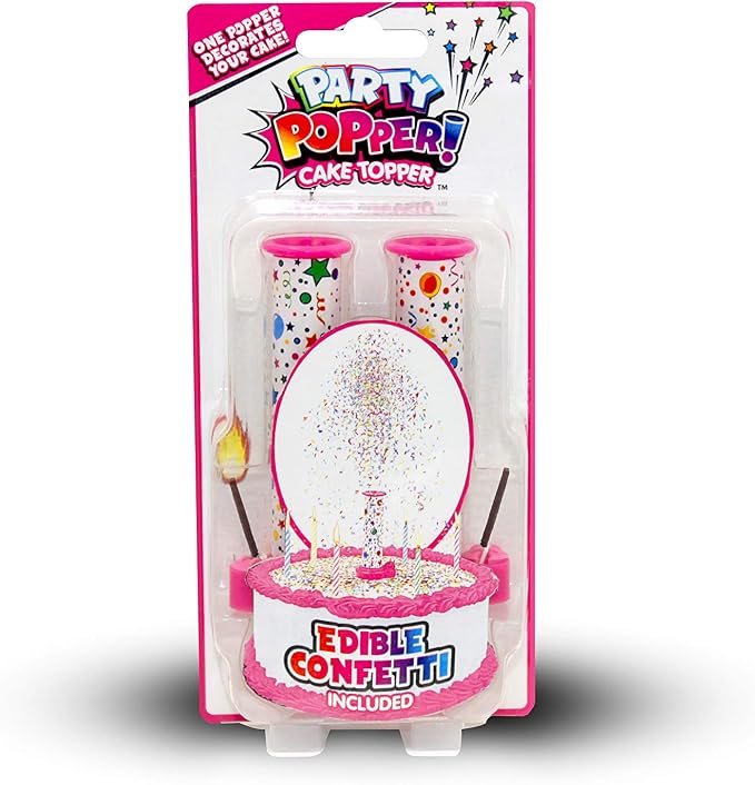 BEST PARTY EVER! Confetti Candle Cake Topper, Shower Cakes in Edible Sprinkles, Fun Way to Celebrate Birthdays, Parties and More, 2-Pack, Pink