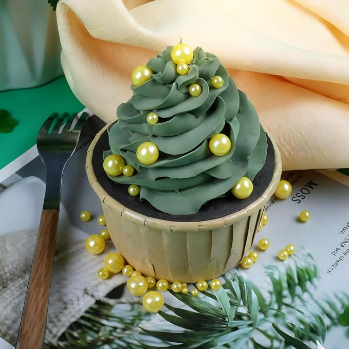 Green and Yellow Pearl Sprinkles for Cake Decorating Edible, ST Patrick Day Sprinkles with 4 Sizes Sugar 130g/4.6oz, for Cupcake, Ice Cream, Donuts, Macaron Toppings Supplies (2mm, 4mm, 7mm, 1cm)