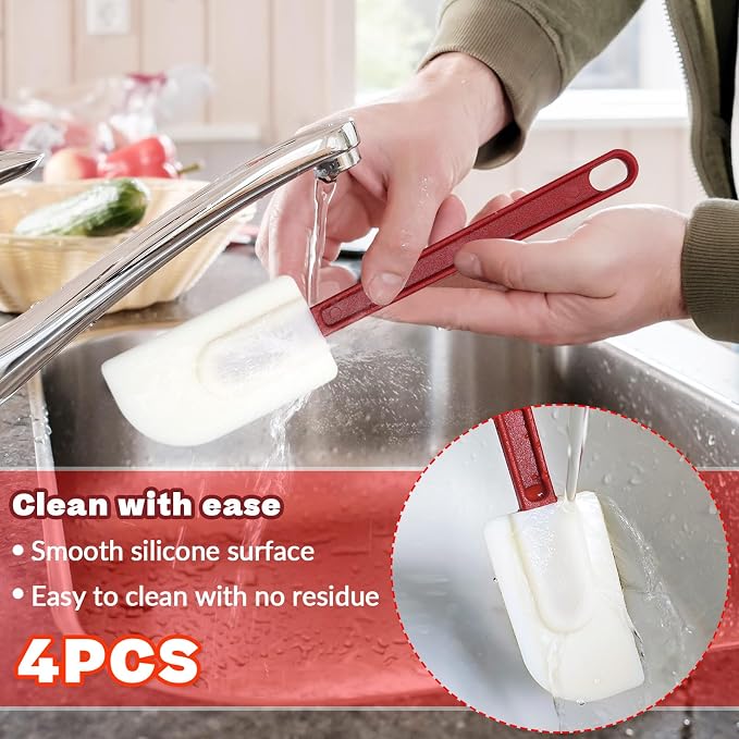 4 PCS Heat Resistant Silicone Spatulas, 10-Inch Commercial Grade Silicone Scraper Spatula, Flexible Rubber Spatula Set for Kitchen Cook Baking Mixing Utensil Dishwasher