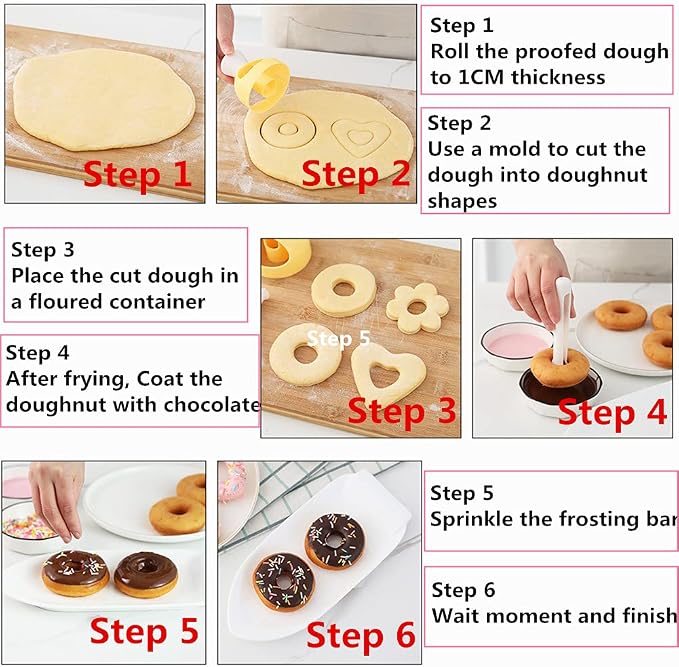 Donut Cutters Set Maker 3 inch Doughnut Cutter Mold, Plastic Round Cookie Cutter for Baking with Dipping Plier, Non-Stick Bread Biscuit Cake Mould Cutter DIY Donut Tools (2 Pack)