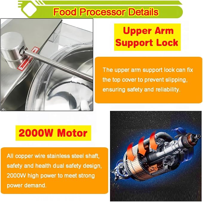 12L Commercial Food Processor Stainless Steel Electric Meat Vegetable Chopper Multifunctional Food Cutter Meat Grinder Meatball Beater 2000W Blender for Fruit Vegetable Grains Garlic