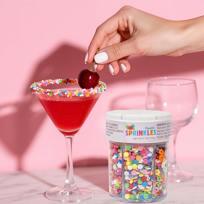 Peelit Rainbow Funfetti Sprinkles Mix, 6 in 1 Cell Edible Cake & Cupcake Decorations with Stars, Hearts & Flowers, Pastel Colors, Perfect for Baking & Ice Cream Toppers, Easter Sprinkles, 6.7oz Jar