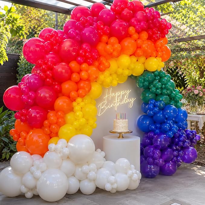 450Pcs Rainbow Balloons Garland Arch Kit - Assorted Colors 18 12 10 5 Inch Different Sizes Colorful Latex Balloon for Baby Shower, Birthday, Gender Reveal, Anniversary, Easter Decorations