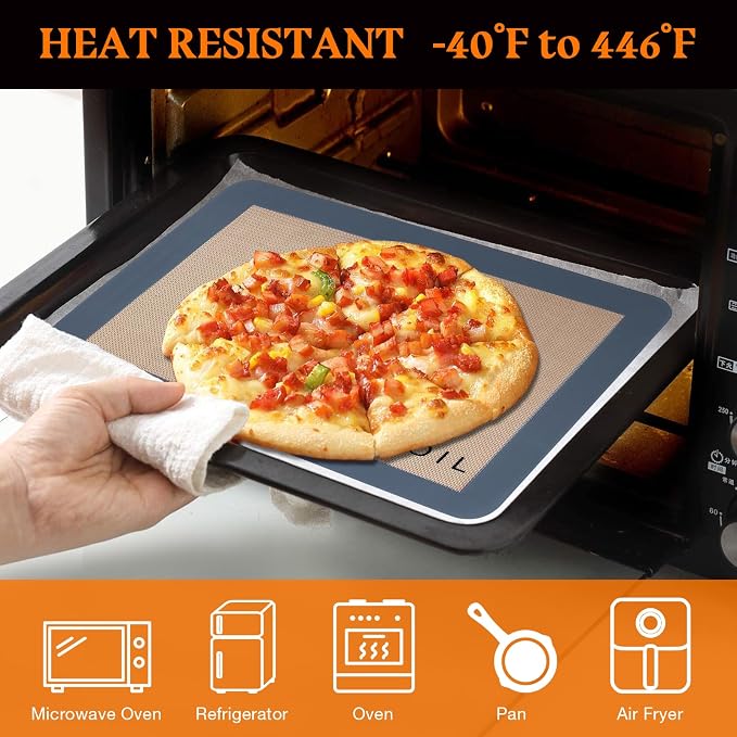 Silicone Baking Mat Large 3 Pack, 2 Half Sheets+1 Small Quarter Sheet,Reusable Non Stick Food Safe Baking Supplies Oven Liners Bakeware Mats for Cookies,Macarons,Bread, Pastry, Vegetables