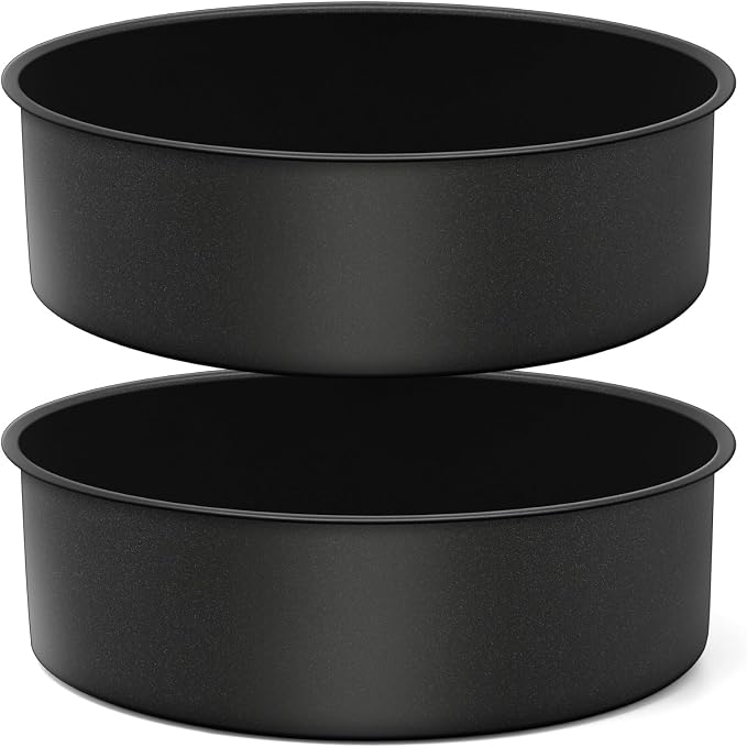 P&P CHEF 9.5 Inch Cake Pan, Nonstick Round Baking Layer Cake Pans Tins Set for Birthday Wedding, 2.94-Inch Deep Side & One-piece Design, Stainless Steel Core & Easy Clean, Black 2Pcs
