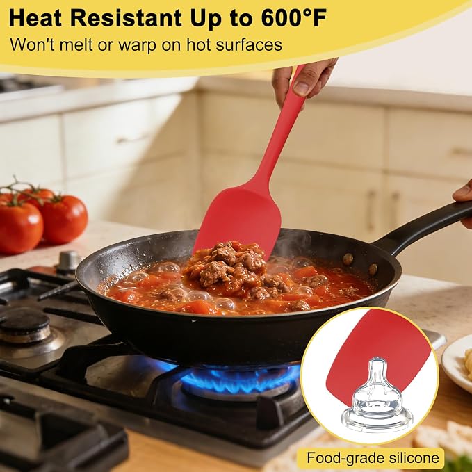 Silicone Spatula Set, 11.4 in, 600°F Heat Resistant (Multicolor) | Food Grade Rubber, BPA Free, Stainless Steel Core, Flexible for Cooking, Baking, Mixing, Seamless, Nonstick & Dishwasher Safe